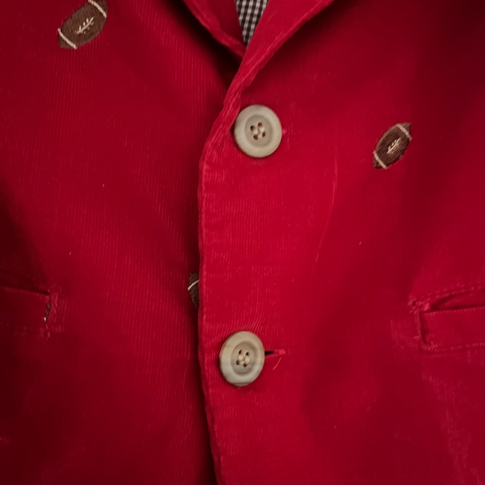 Kelly’s Kids Red Light Corduroy Blazer Jacket Football Embroidery Size Small 5-6 - Picture 2 of 16